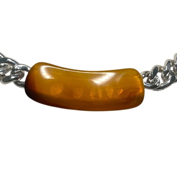 GIVENCHY VINTAGE SILVER TONE NECKLACE CHAIN FAUX AMBER 5/16 " X 16" - Picture 3 of 10